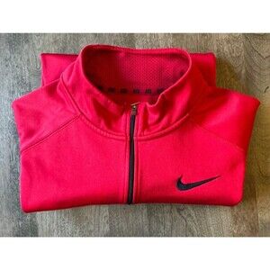 Nike Therma-Fit Pullover Mens Small Red Quarter Zip Fleece Lined Athletic Jacket
